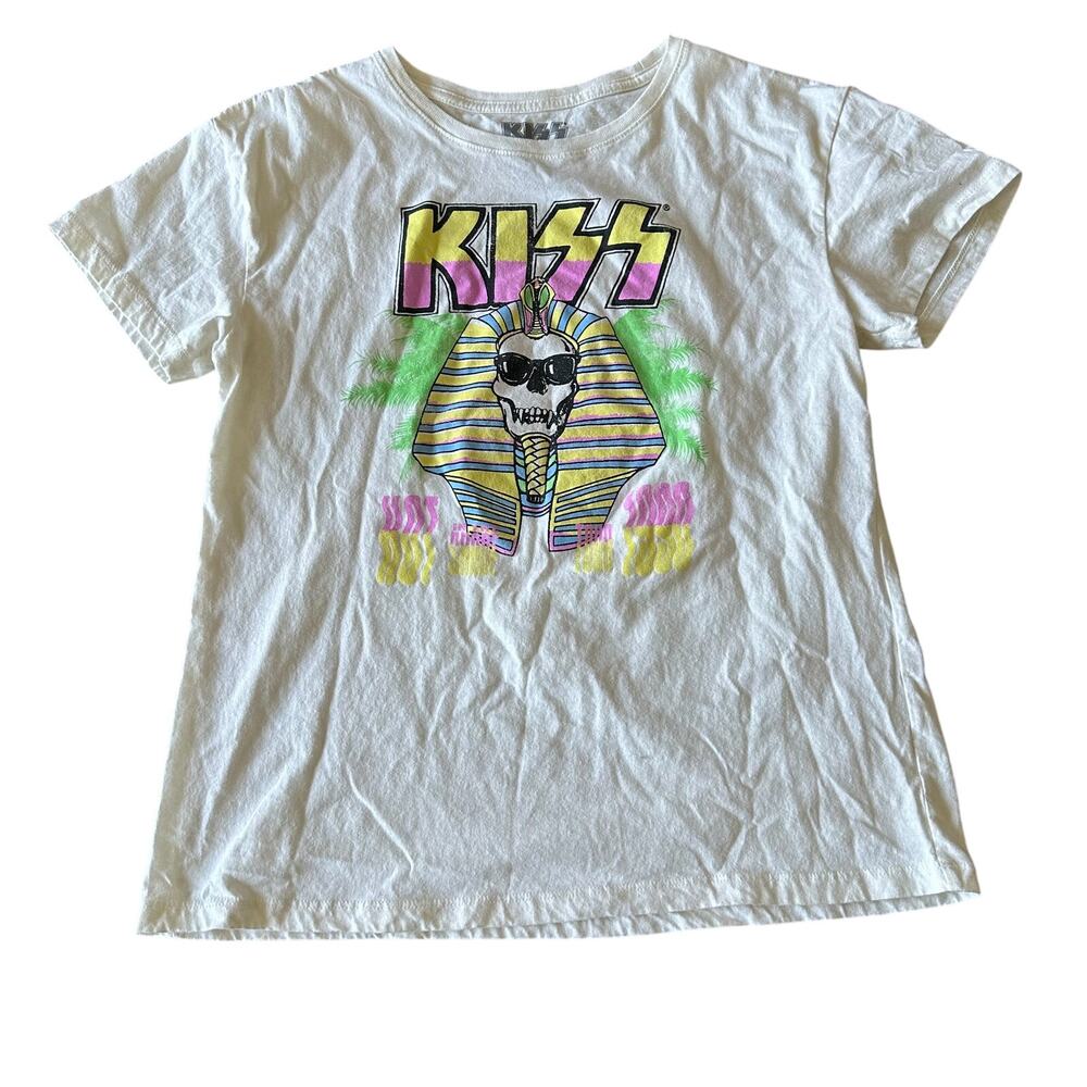 KISS Hot In the Shade Tour 1990 Retro Girls Shirt Size 14/16 Pharaoh Skull